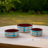 Cercles Azur — Trio de Bols Rayés en Céramique Artisanale
