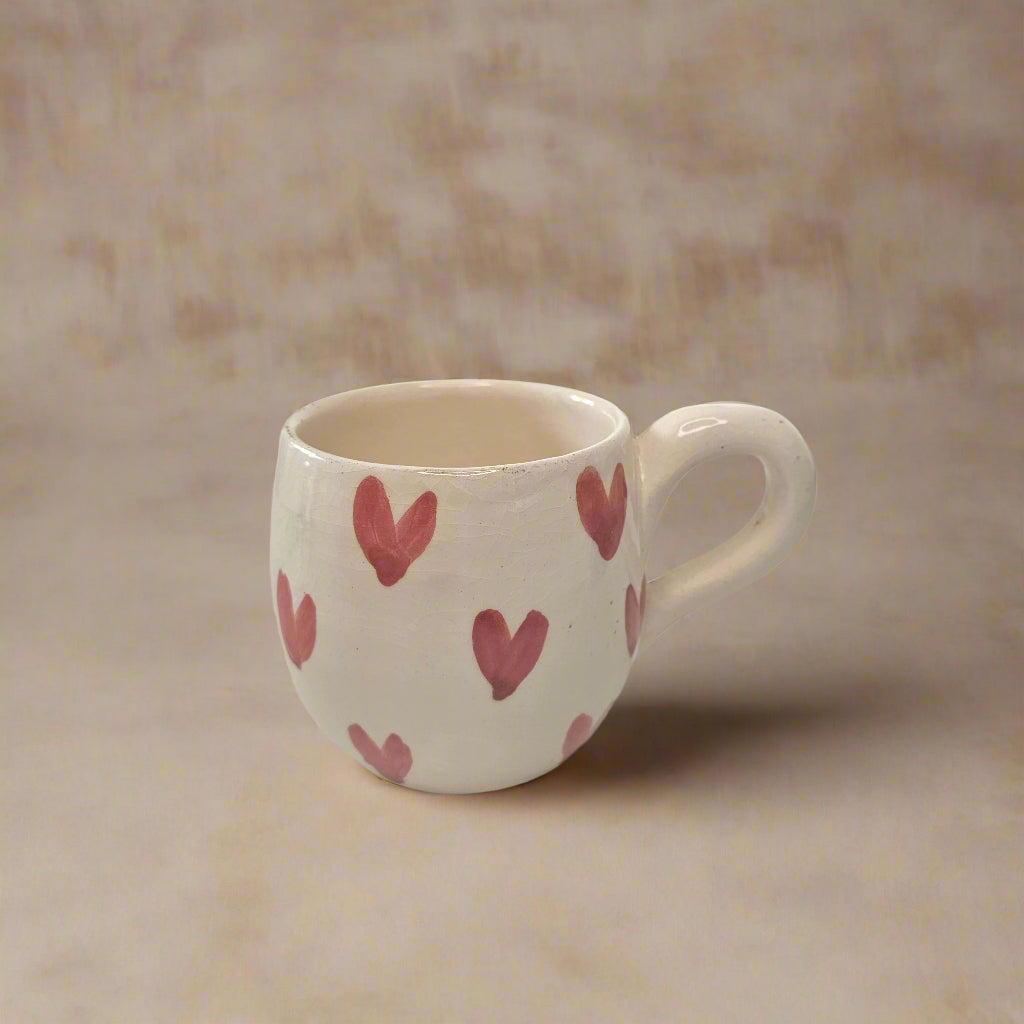 Tasse Tayri Cœurs — Mug Berbère Medium à Motifs en Céramique Artisanale