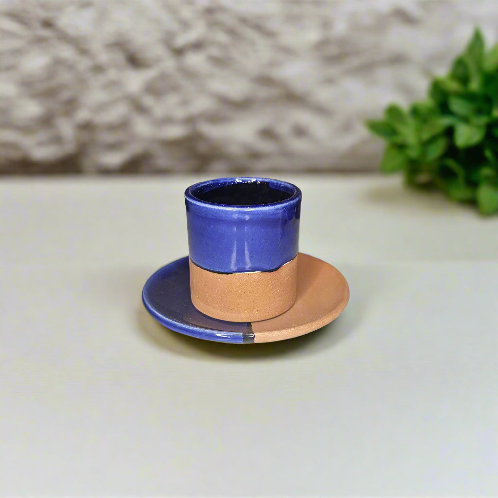 Tasse & Sous-Tasse Tazrart — Camaïeu Marocain en Céramique Artisanale