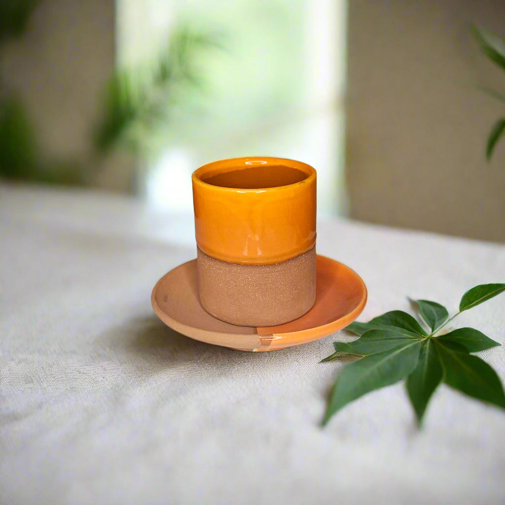 Tasse & Sous-Tasse Tazrart — Camaïeu Marocain en Céramique Artisanale