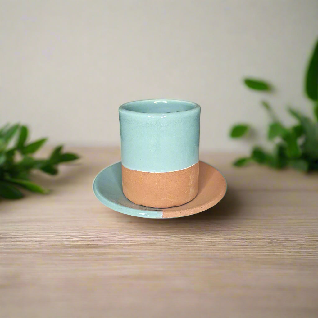 Tasse & Sous-Tasse Tazrart — Camaïeu Marocain en Céramique Artisanale