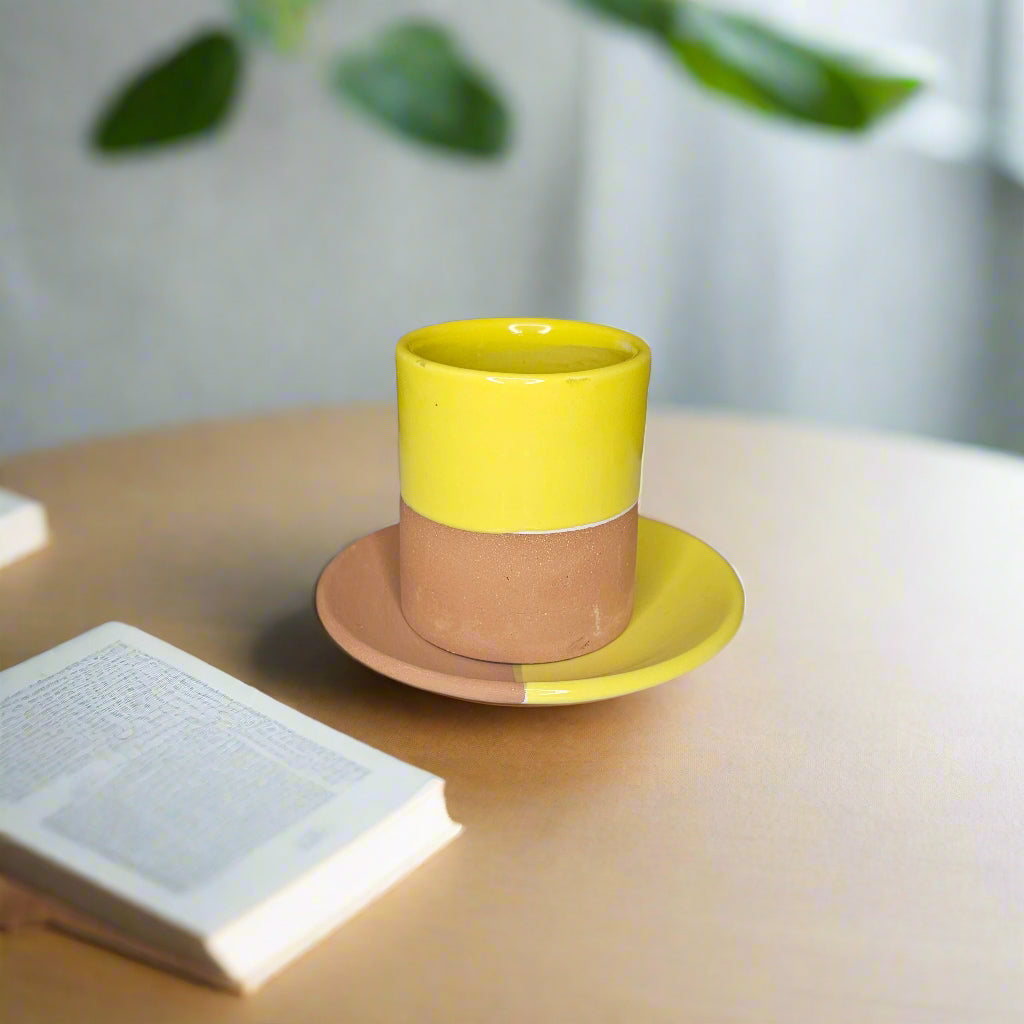 Tasse & Sous-Tasse Tazrart — Camaïeu Marocain en Céramique Artisanale