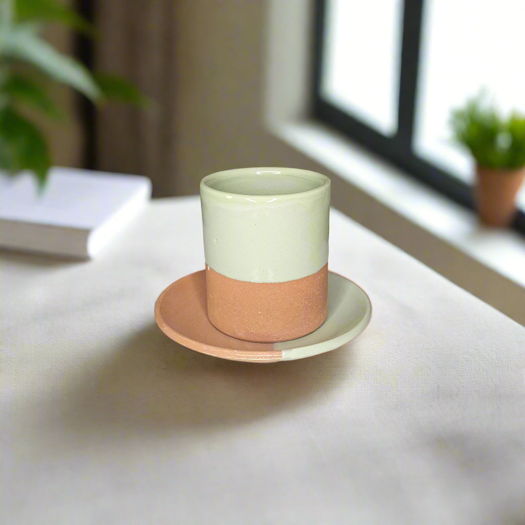 Tasse & Sous-Tasse Tazrart — Camaïeu Marocain en Céramique Artisanale