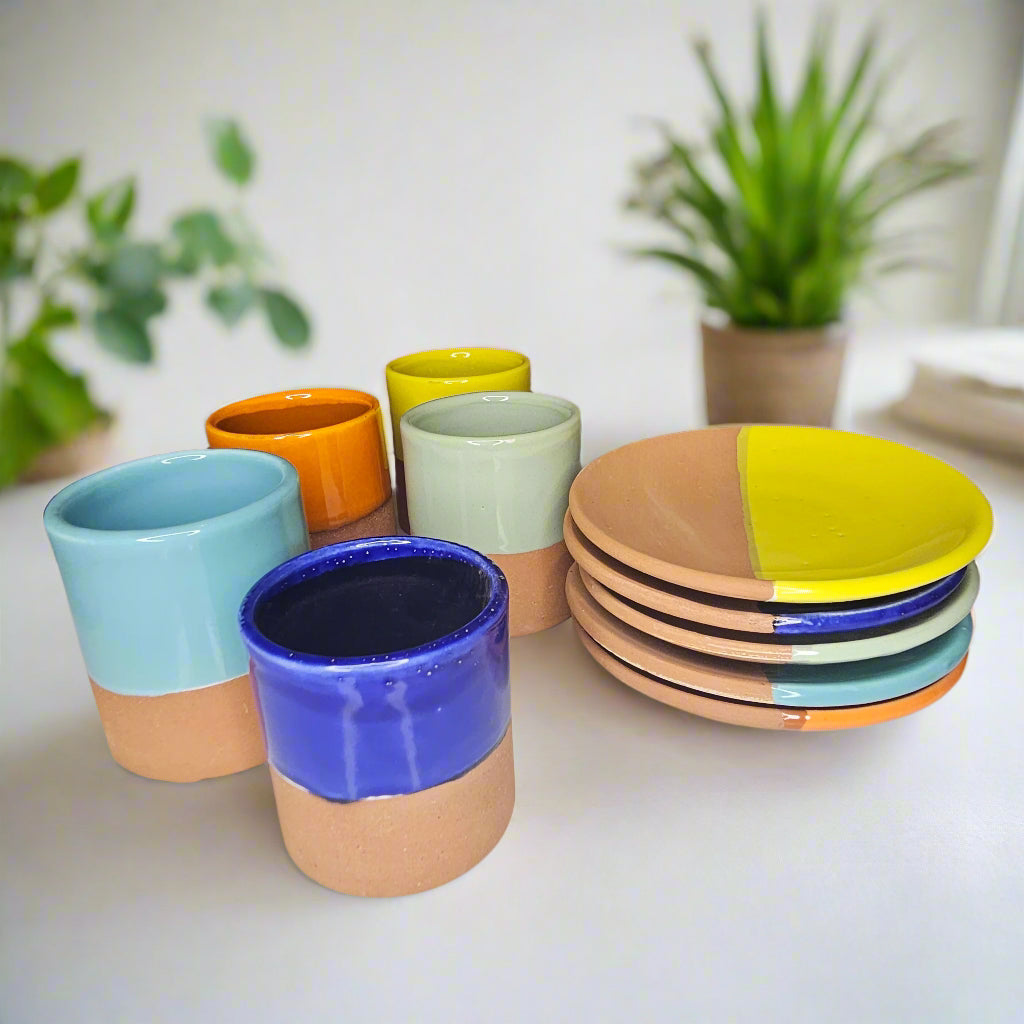 Tasse & Sous-Tasse Tazrart — Camaïeu Marocain en Céramique Artisanale