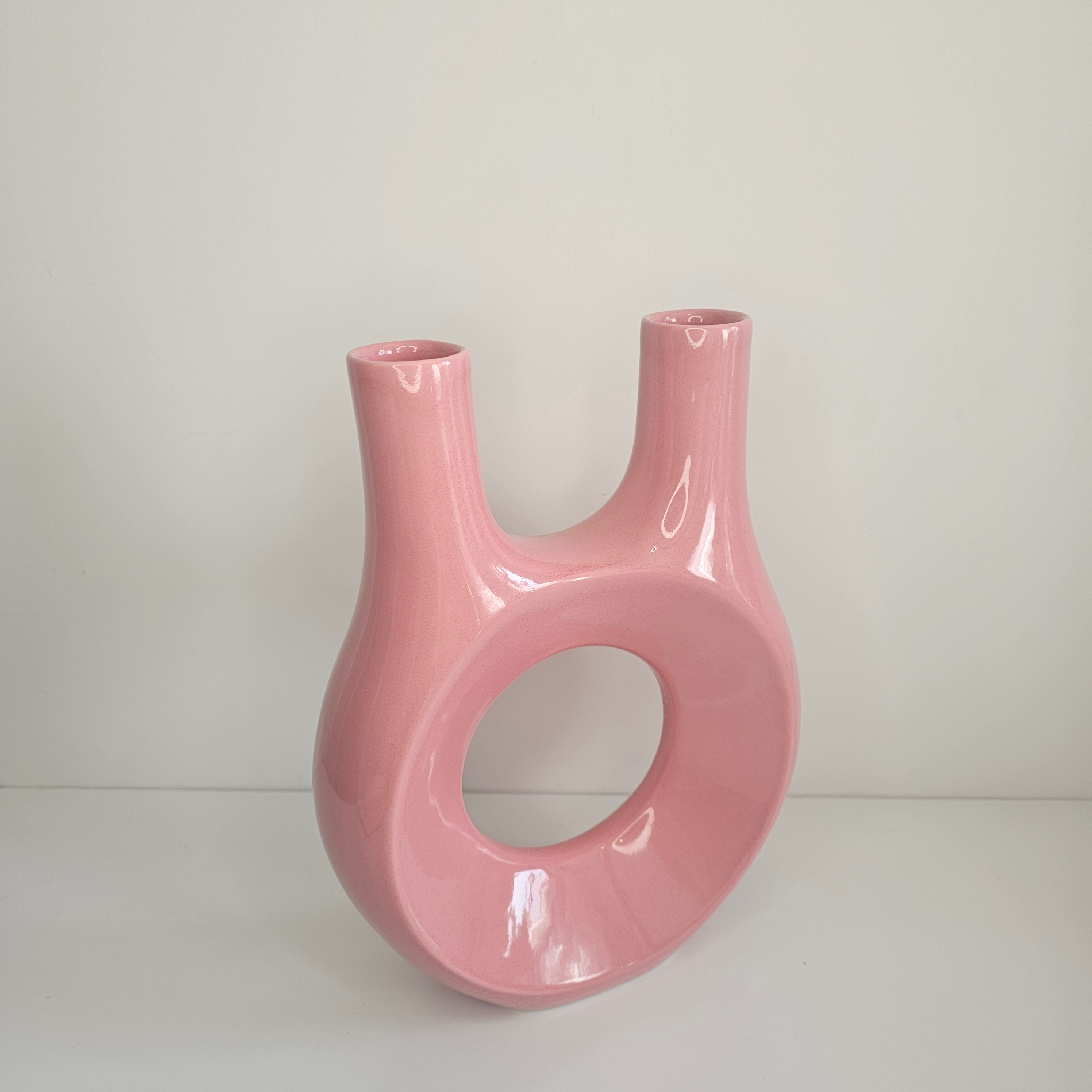 Vase Amazigh Luna Rose — Sculpture Contemporaine en Céramique Artisanale