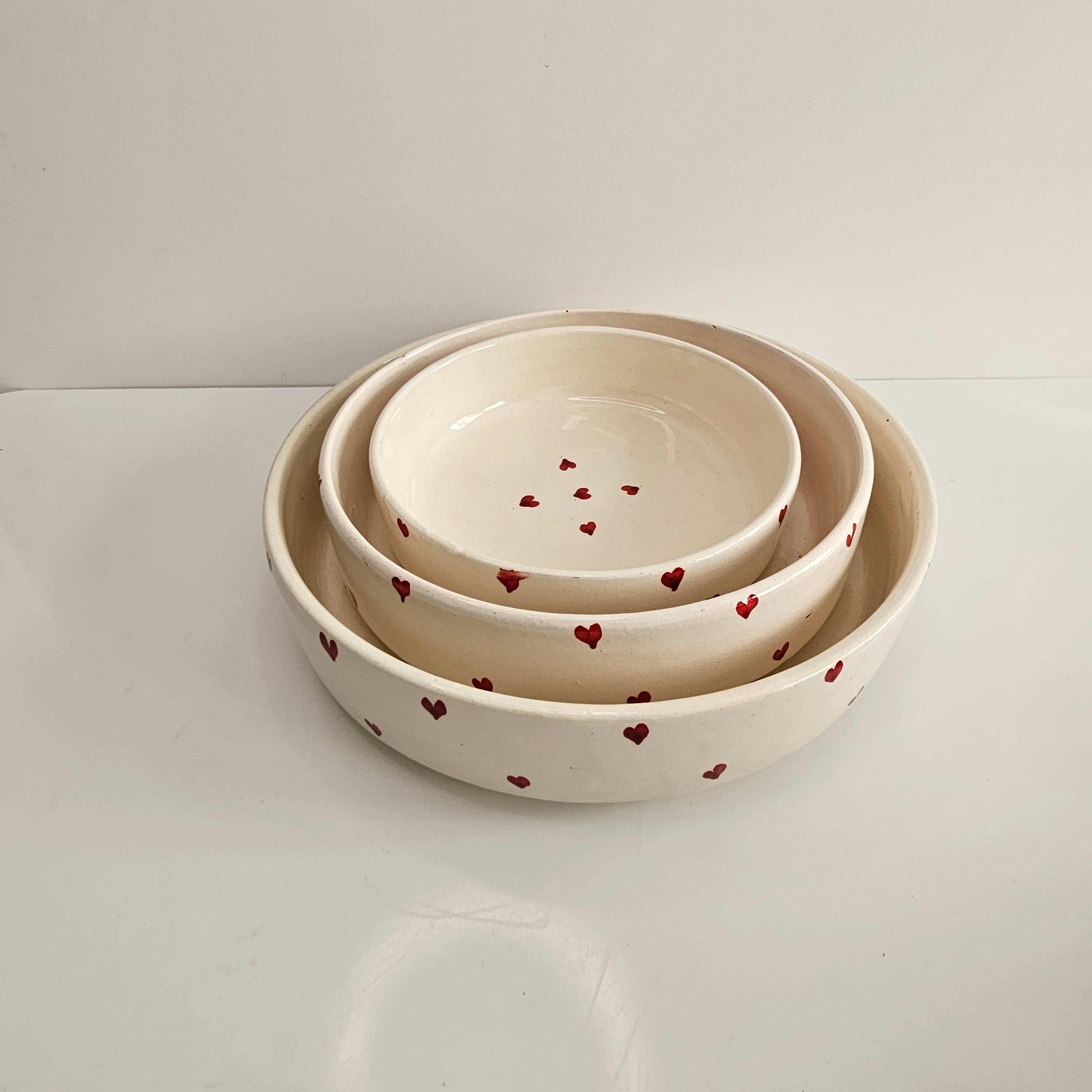 Coupelles Tayri Cœurs — Set de 3 Coupelles Berbères en Céramique Artisanale