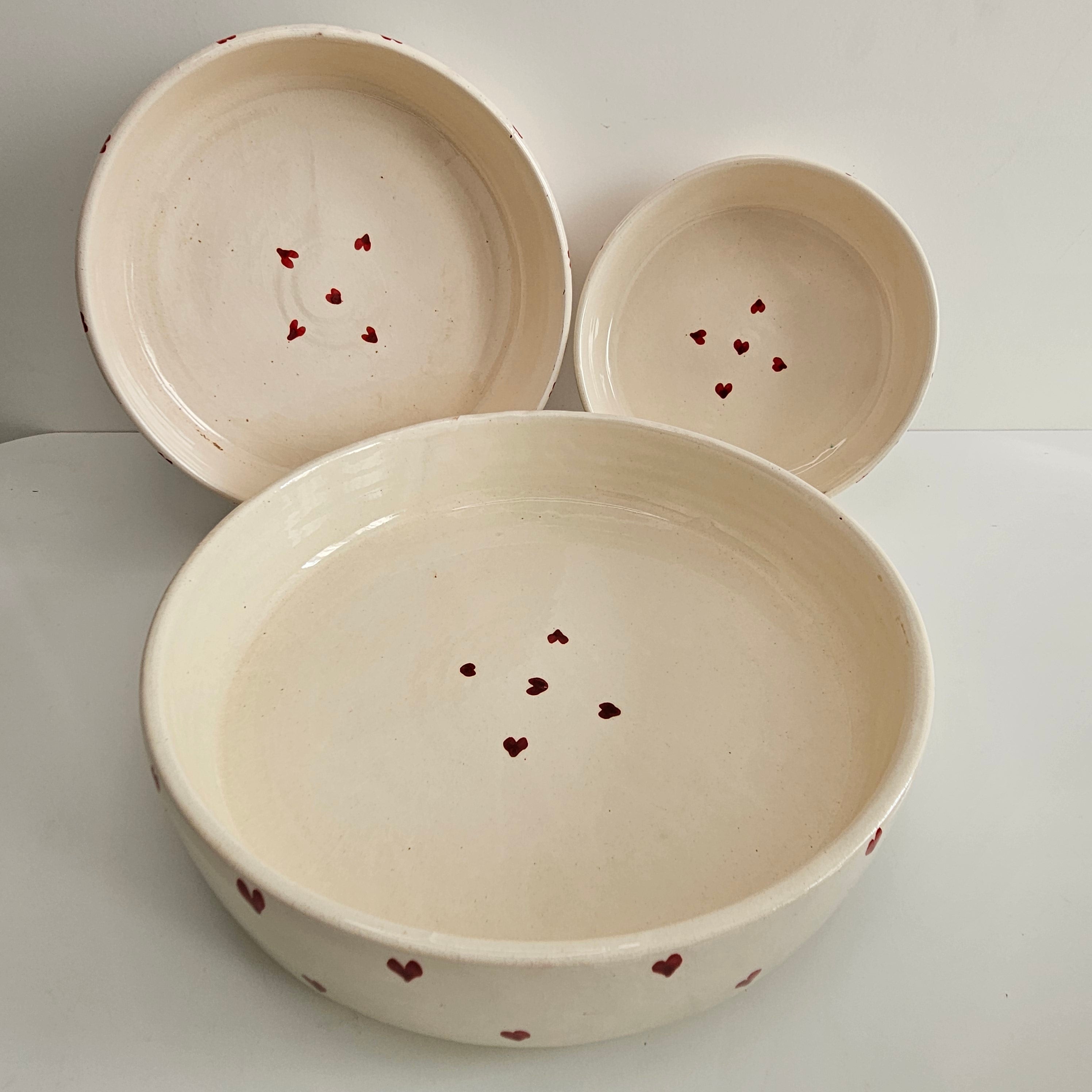 Coupelles Tayri Cœurs — Set de 3 Coupelles Berbères en Céramique Artisanale