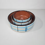 Azure Circles — Trio of Striped Bowls in Handcrafted Ceramic