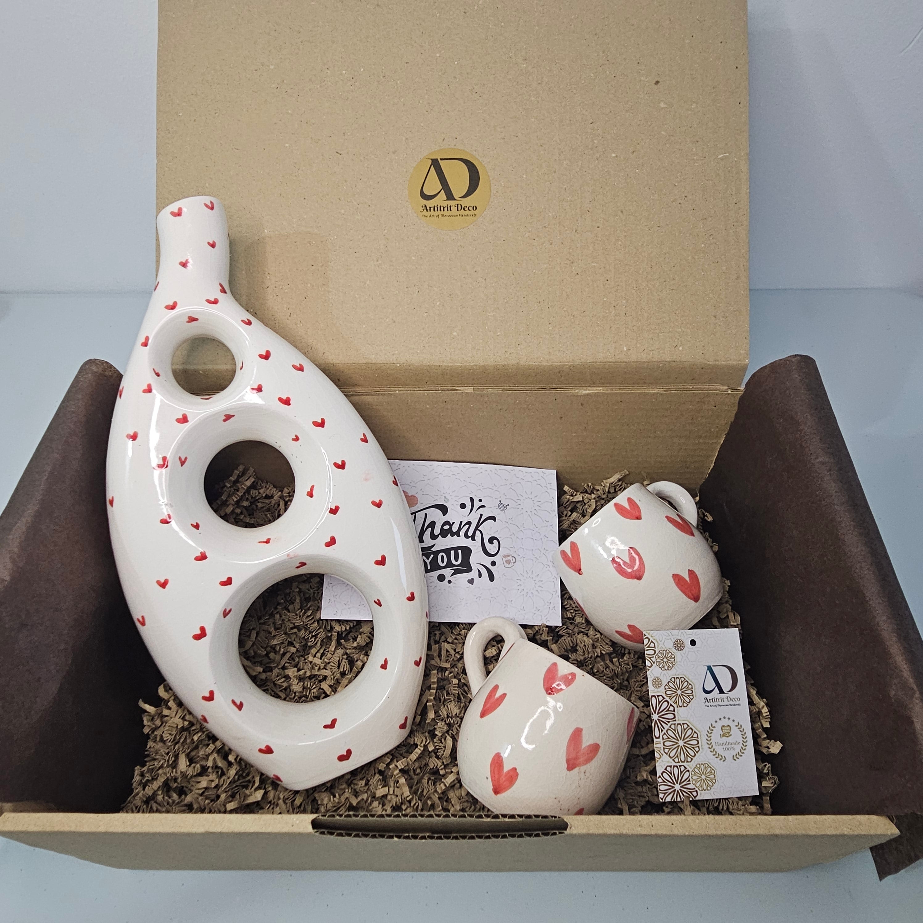 Coffret Cadeau Tayri Duo Hearts – Vase Sculpture & 2 Mini Mugs