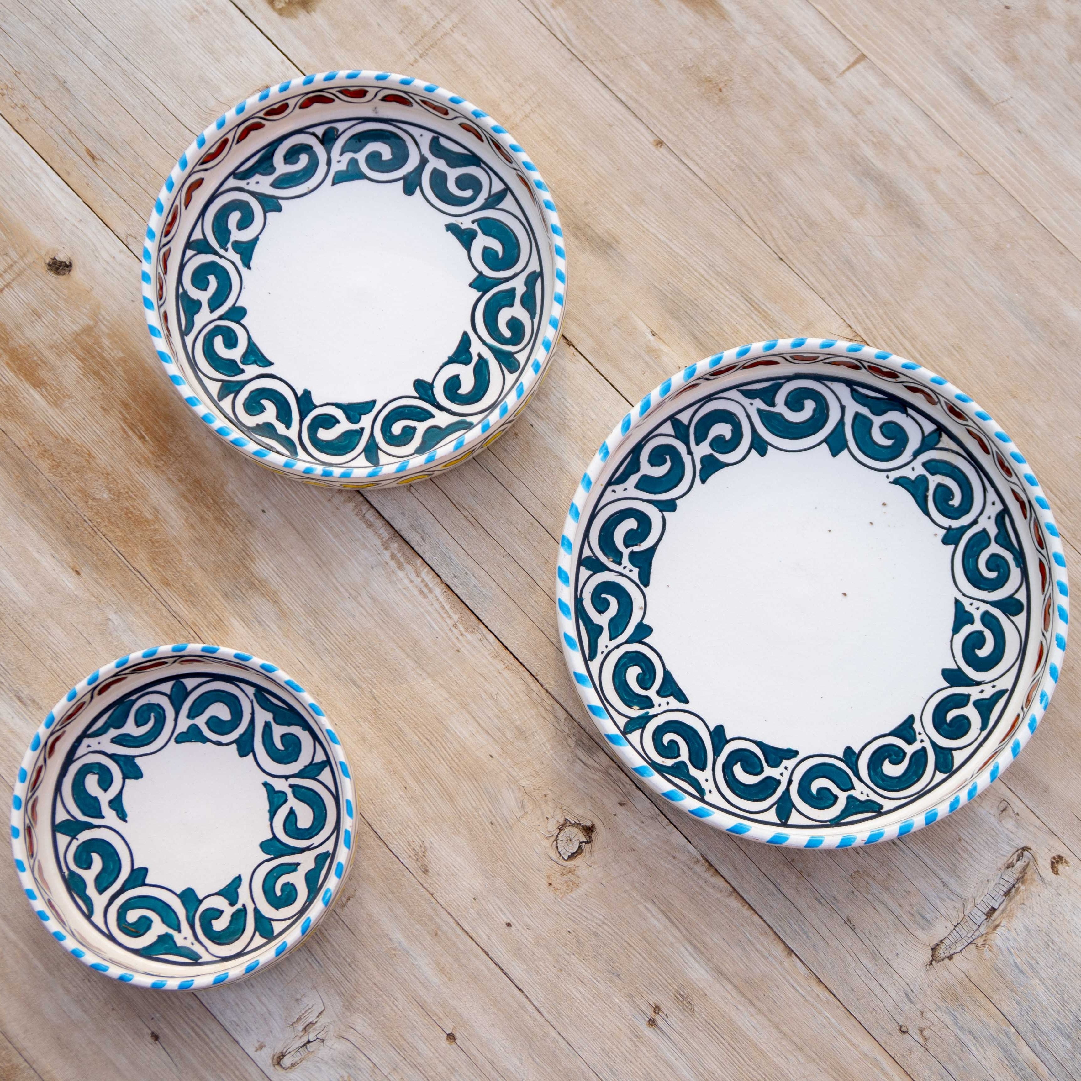 Soleil d’Essaouira — Set de Coupelles Céramique aux Cœurs Berbères
