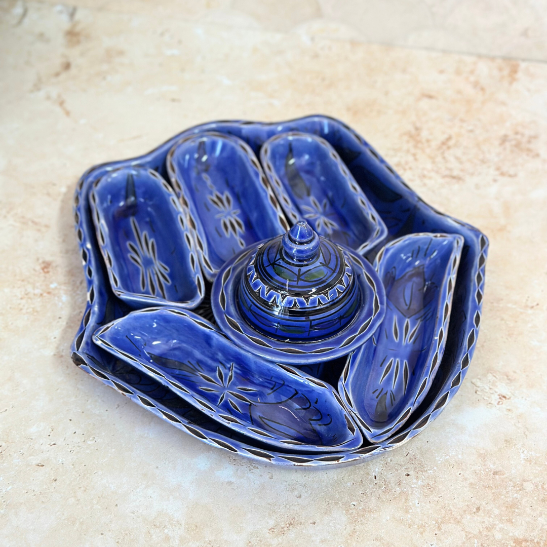 Assiette Khmissa Nakch – Multi-Compartiments Artisanale