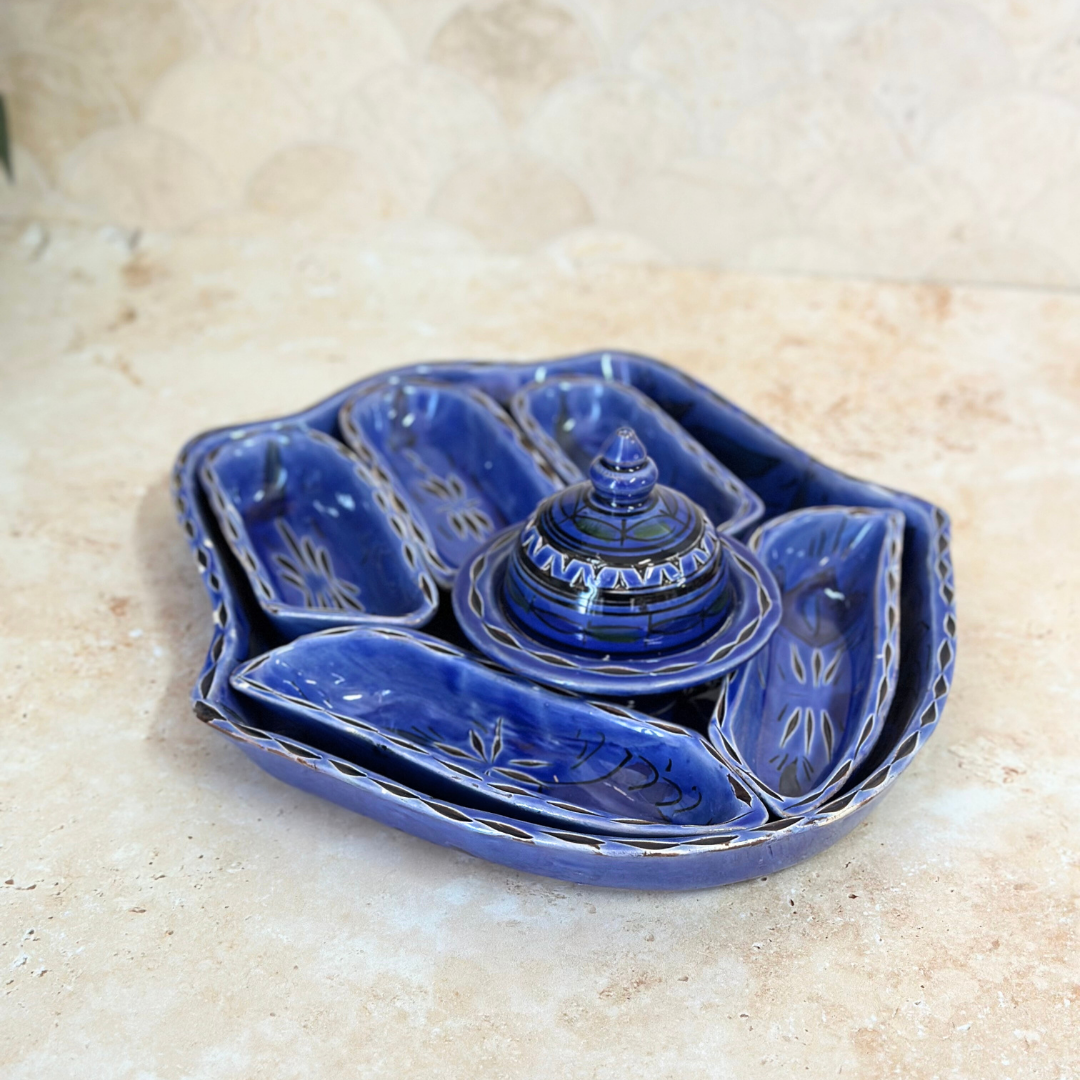 Assiette Khmissa Nakch – Multi-Compartiments Artisanale
