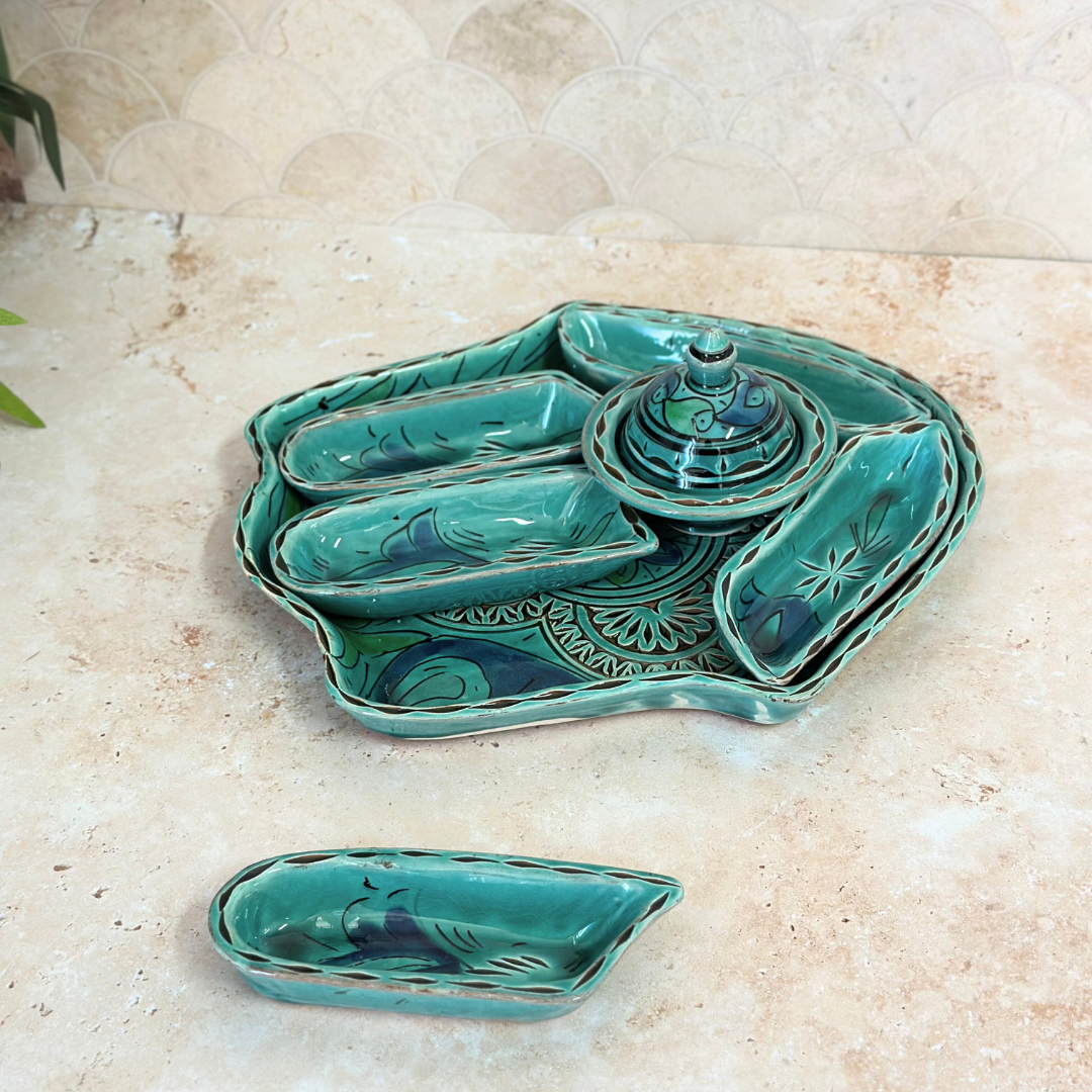 Assiette Khmissa Nakch – Multi-Compartiments Artisanale