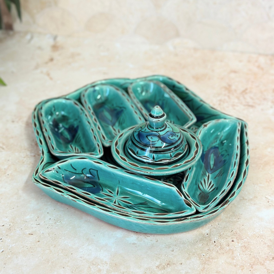 Assiette Khmissa Nakch – Multi-Compartiments Artisanale