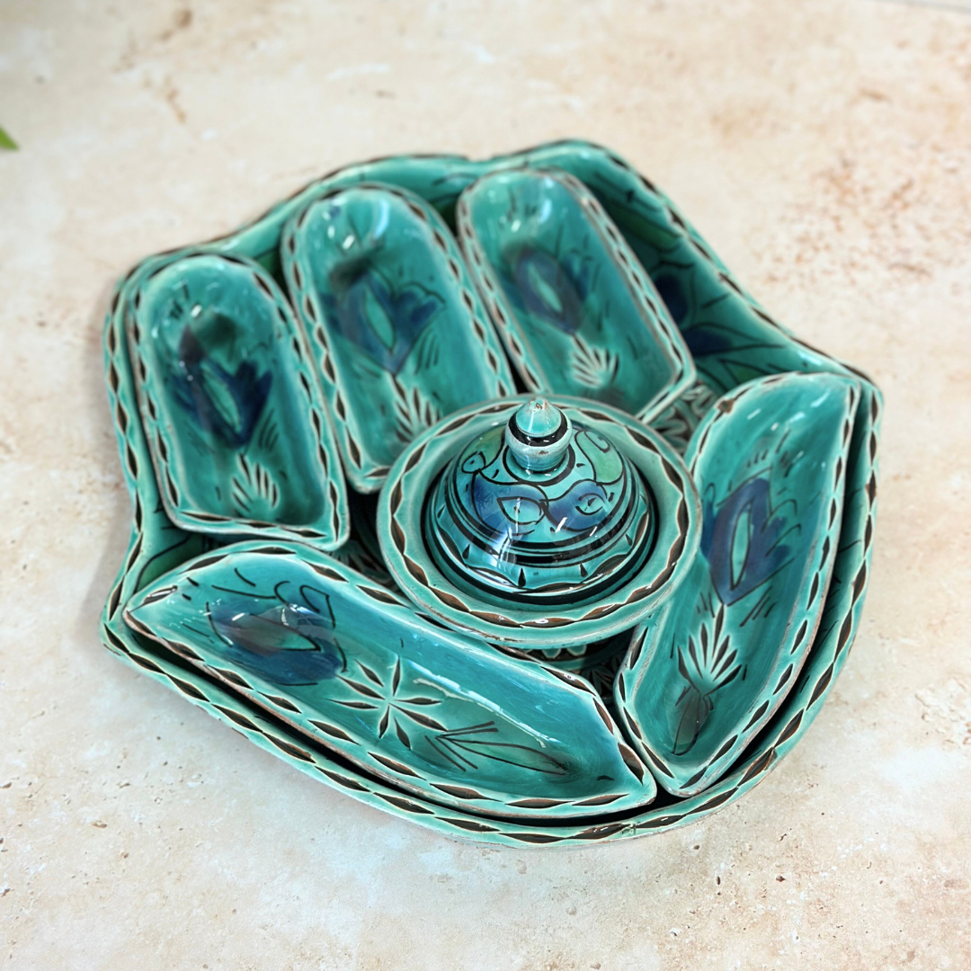 Assiette Khmissa Nakch – Multi-Compartiments Artisanale