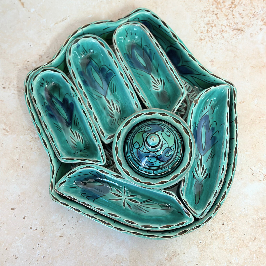 Assiette Khmissa Nakch – Multi-Compartiments Artisanale