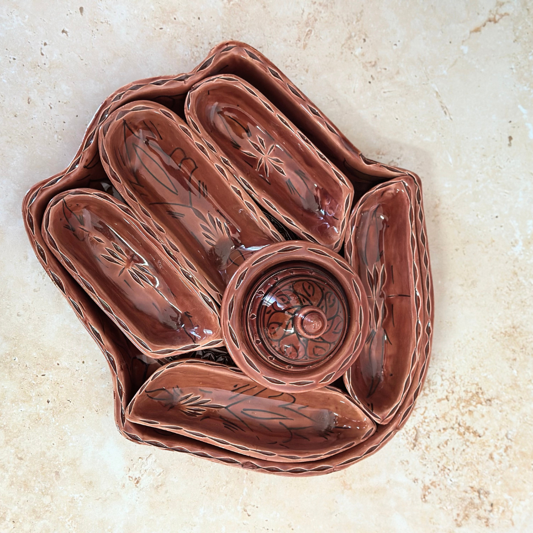 Assiette Khmissa Nakch – Multi-Compartiments Artisanale