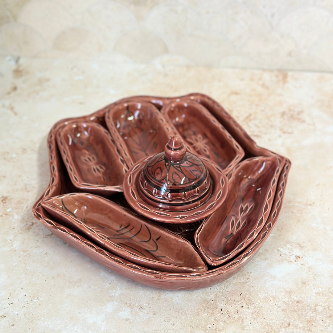 Assiette Khmissa Nakch – Multi-Compartiments Artisanale